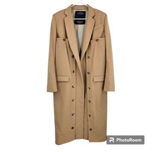Rokh Coat $2200 Brown Wool Long Line Button Details Pockets Convertible Maxi 38